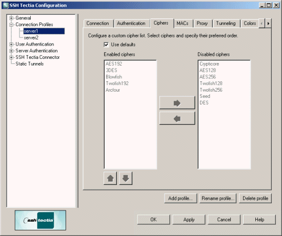 Selecting ciphers