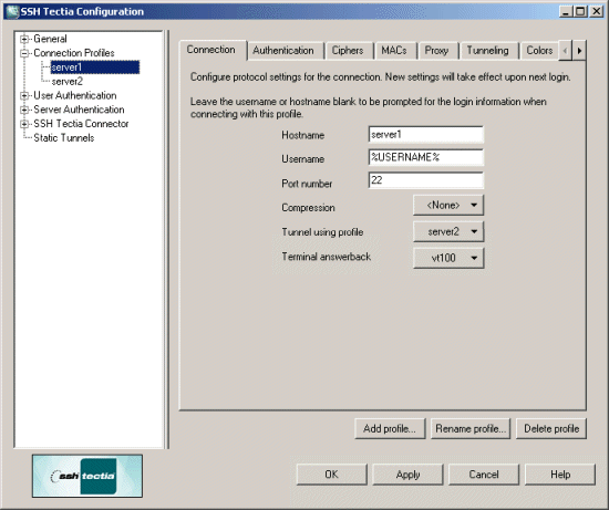 Configuring connection profiles