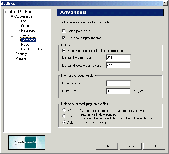 The advanced file transfer options