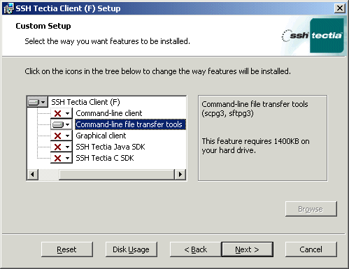 Installation options with SSH Tectia Client (F)