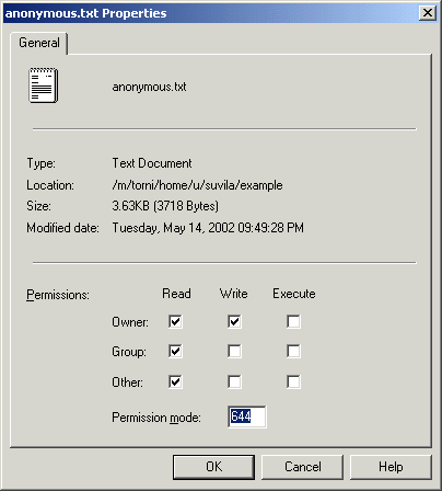 Properties page for a file