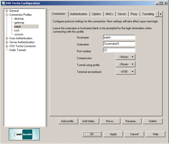 Configuring connection profiles