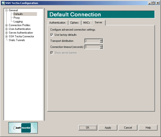 Defining server connection settings