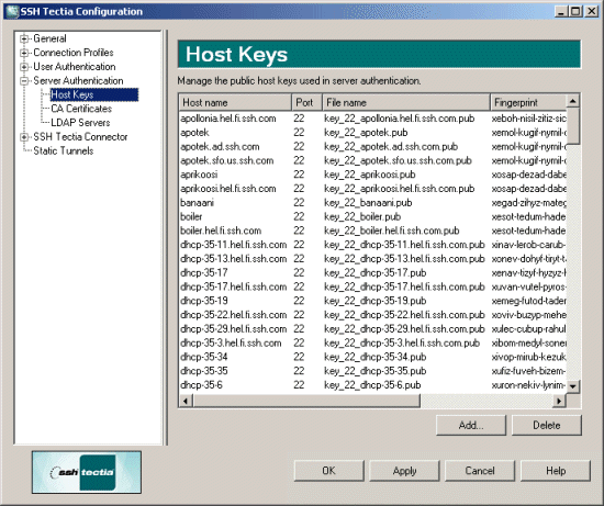 Defining server host keys settings