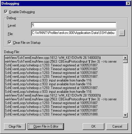 The Debugging dialog