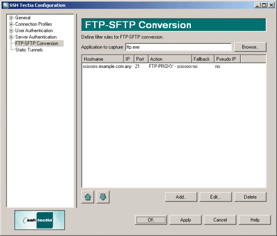 Defining an FTP-SFTP conversion rule