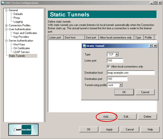 Defining a static tunnel