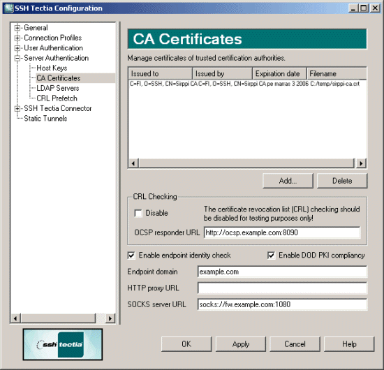 Defining CA certificates
