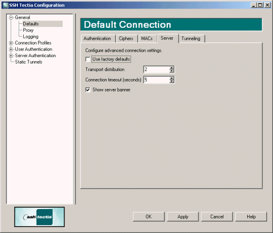 Defining server connection settings
