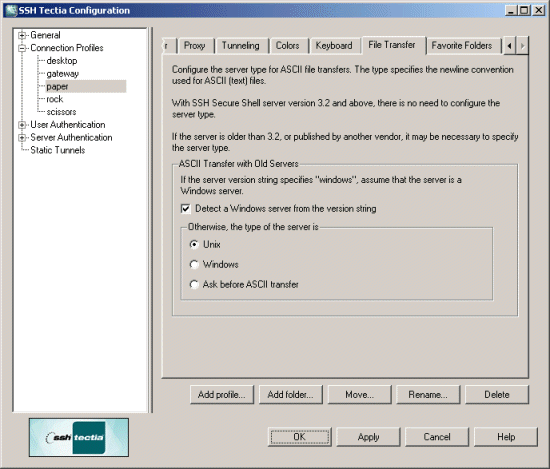 Defining SSH Tectia Client file transfer settings