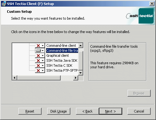 Installation options with SSH Tectia Client with EFT Expansion Pack