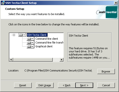 Installation options with SSH Tectia Client