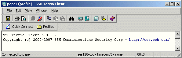 The SSH Tectia Client terminal window