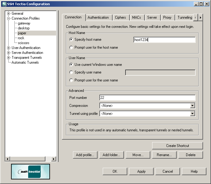 Configuring connection profiles