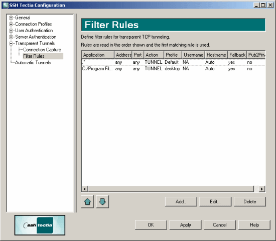 Defining filter rule settings