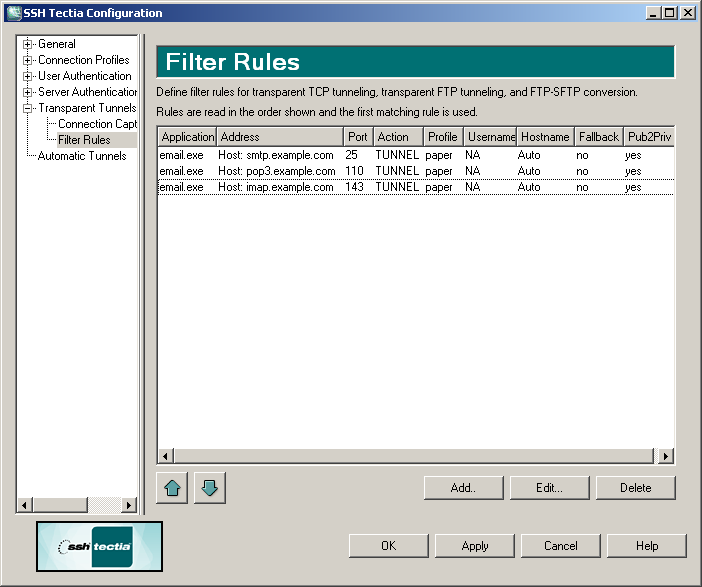 Defining filter rules