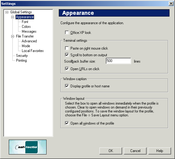 The Appearance page of the Settings dialog