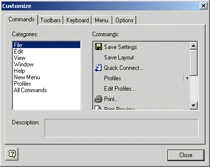 Use the Customize dialog to modify the user interface settings