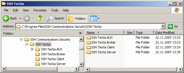 The SSH Tectia directory structure on Windows