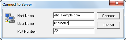 The Connect to Server dialog box