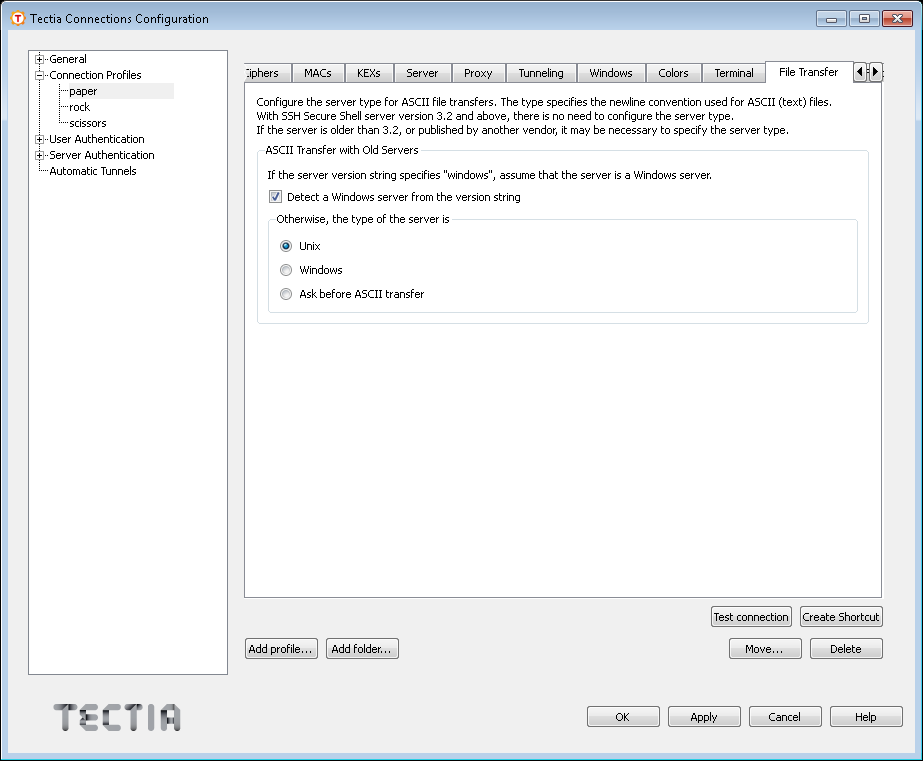 Defining Tectia file transfer settings