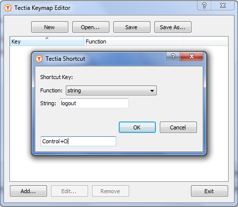 Adding a keyboard shortcut using Tectia Keymap Editor
