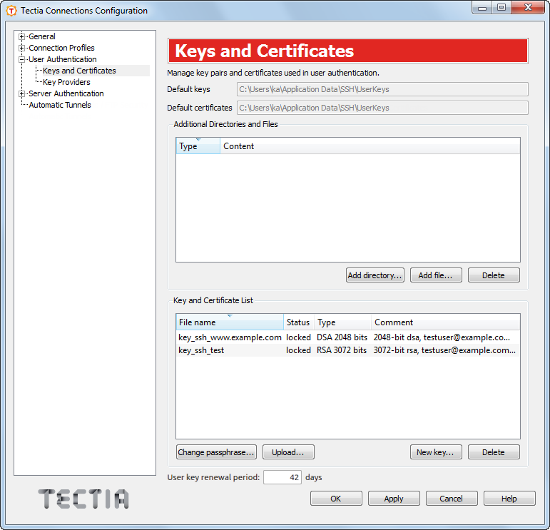 Defining keys and certificates