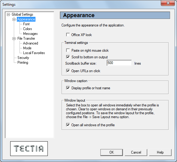 The Appearance page of the Settings dialog