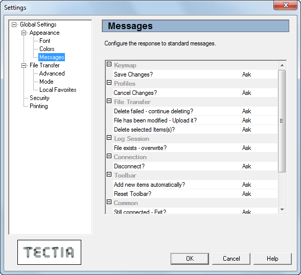 Specifying which confirmation dialogs are displayed