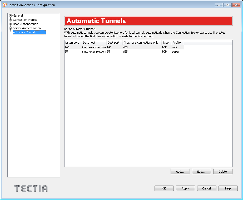 Defining automatic tunnels