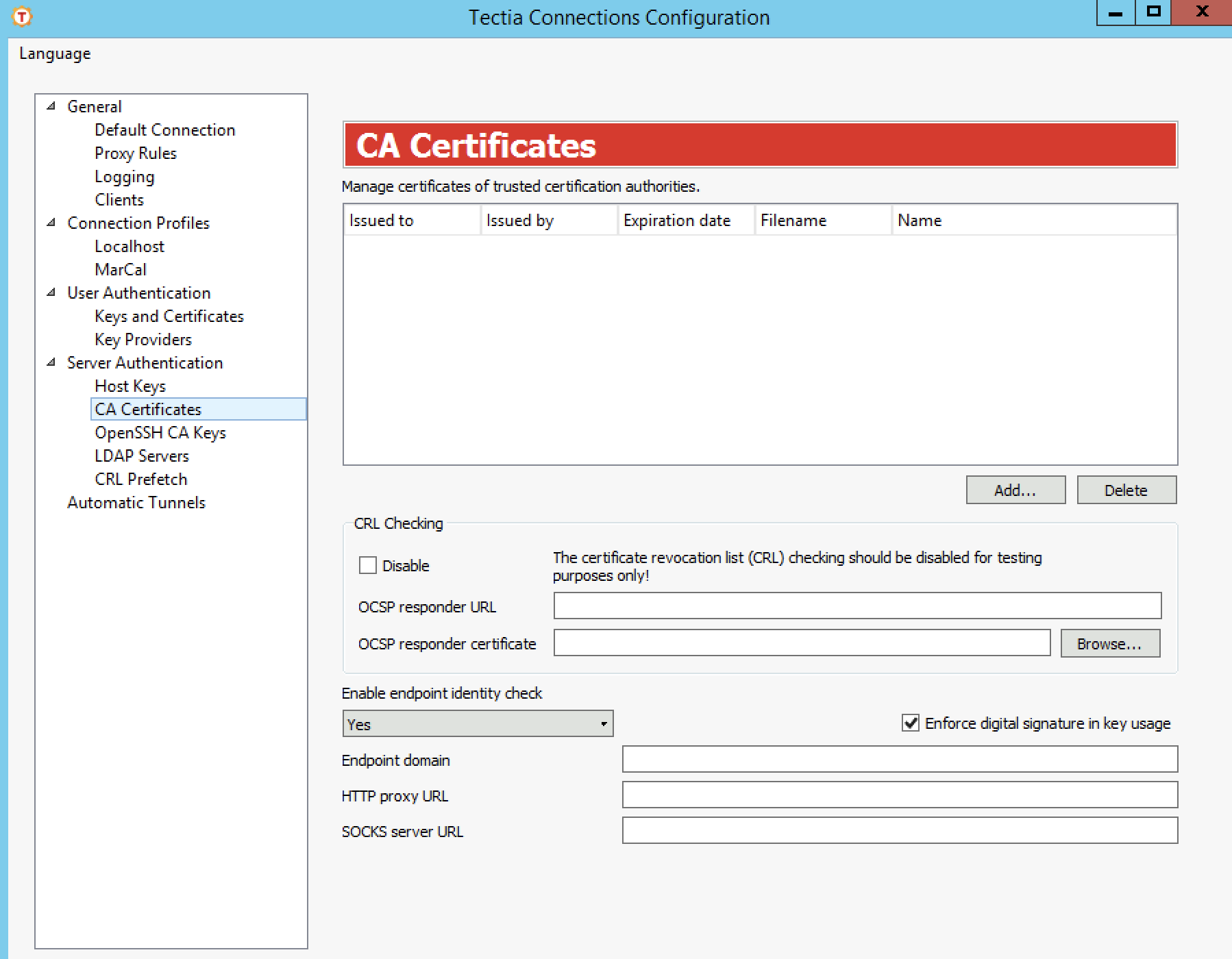 Defining CA certificates