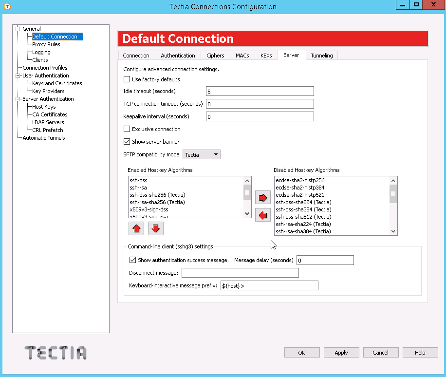 Defining server connection settings