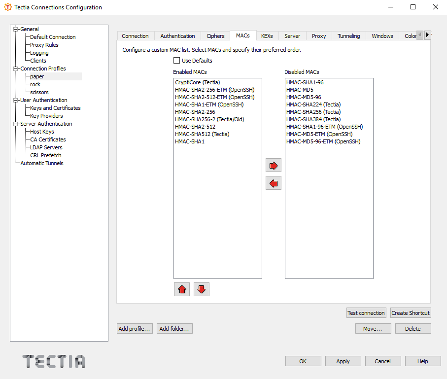 Defining a MAC list for the profile