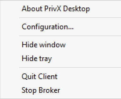 The shortcut menu of PrivX Desktop