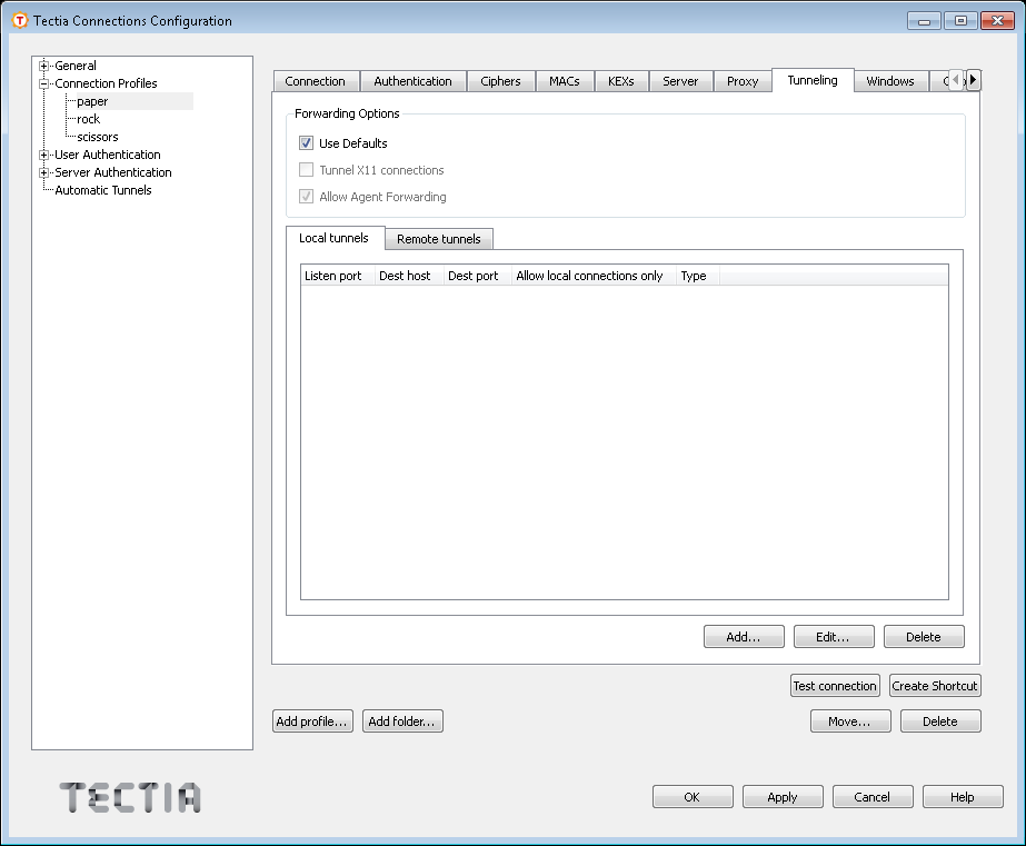 Defining tunneling through a profile