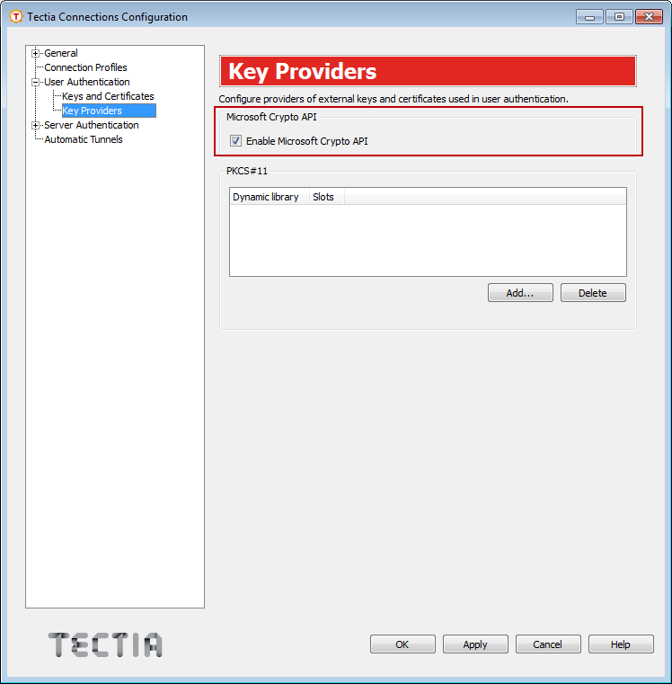Enabling Microsoft Crypto API as a certificate provider