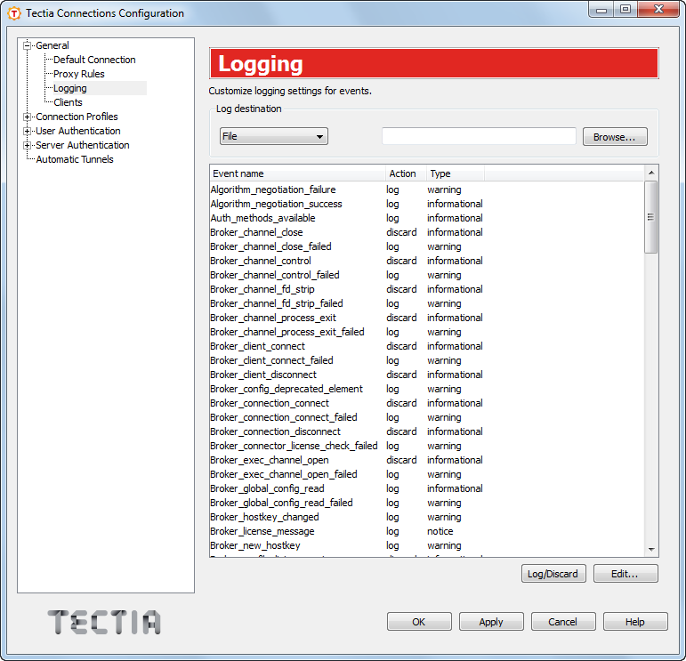 Logging settings