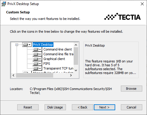 Installation options with Tectia Client
