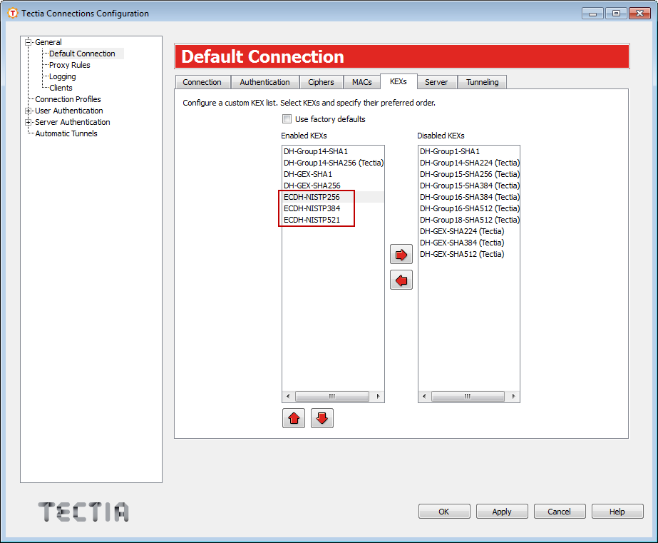 Enabling Elliptic Curve Diffie–Hellman KEXs for Tectia Client