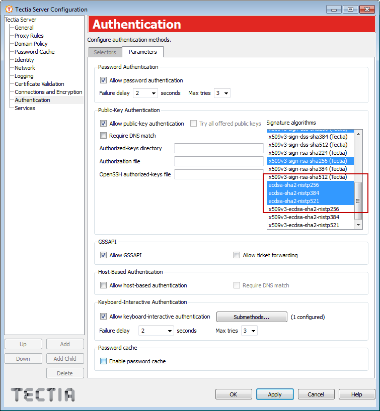 Enabling elliptic curve public-key signature algorithms for Tectia Server