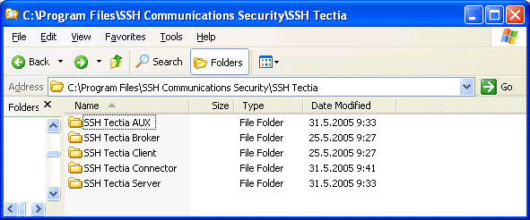 The SSH Tectia directory structure on Windows