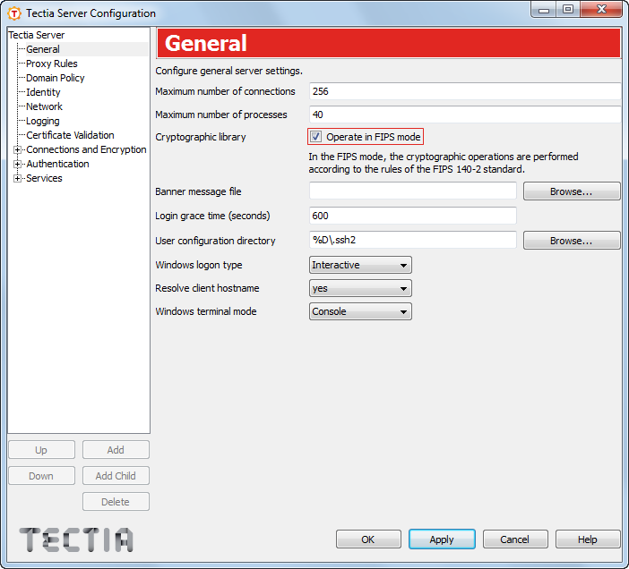 Activating FIPS mode on Tectia Server