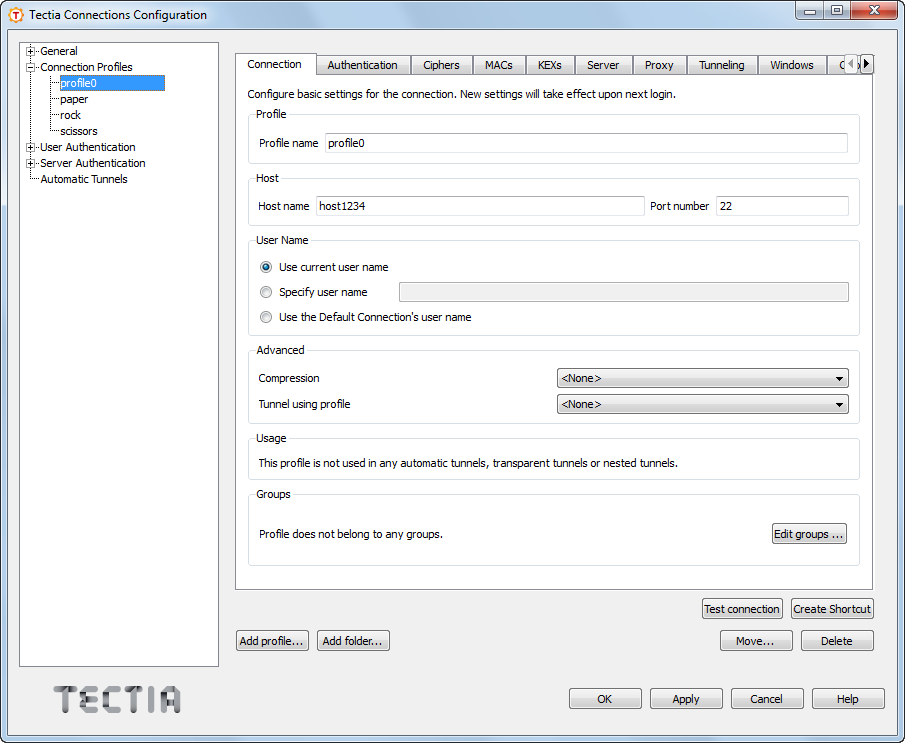 Configuring connection profiles