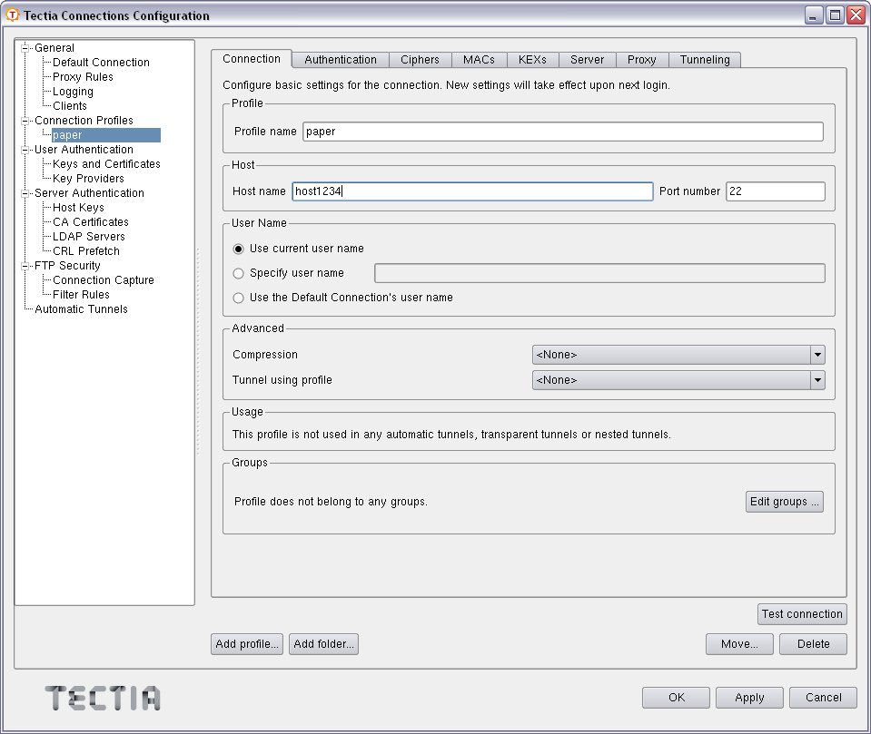 Configuring connection profiles
