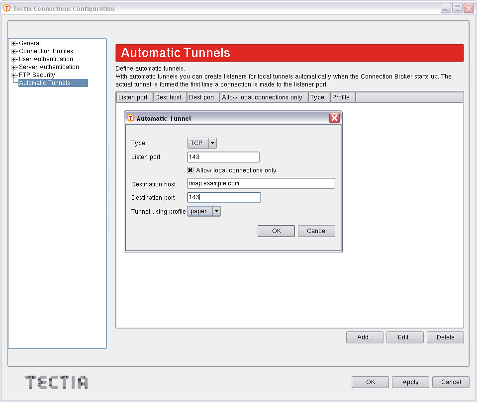 Defining an automatic tunnel