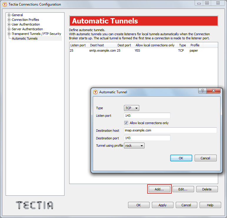 Defining an automatic tunnel