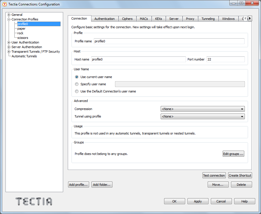 Adding connection profiles