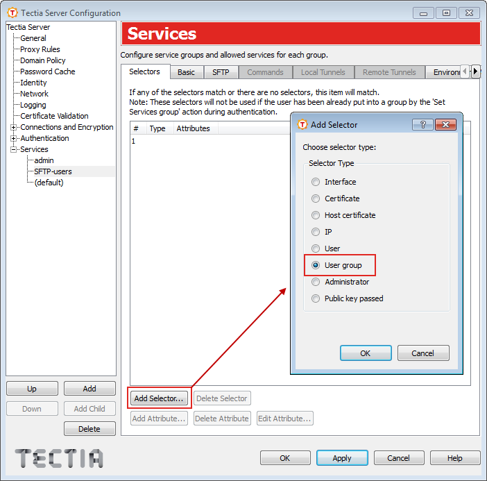 Define the group selector as user group