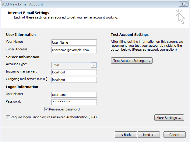 Defining e-mail settings in Microsoft Outlook 2007