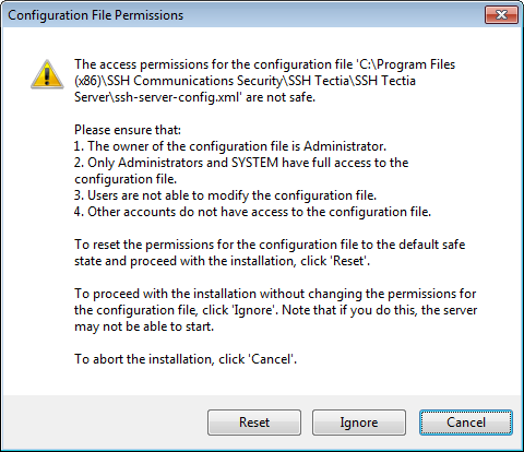 Unsafe configuration file permissions